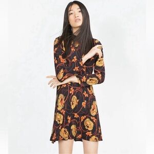 Zara Black Dress with Orange Floral Design